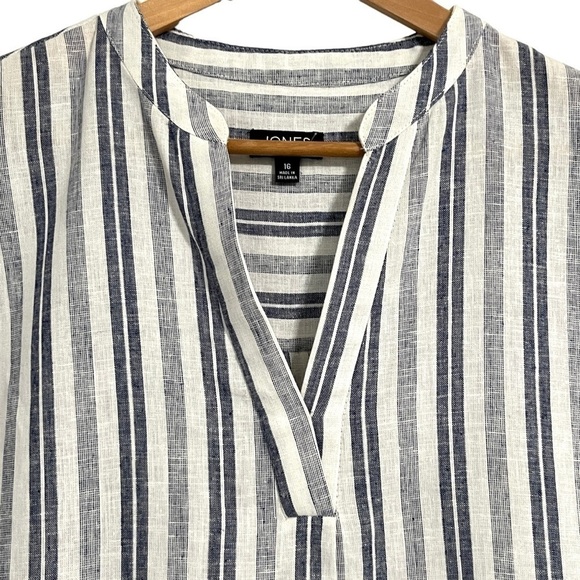 Jones New York Navy & Off-White Striped Linen-blend Shift Dress w/Pockets Sz. 16 - Picture 3 of 9